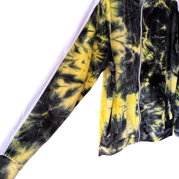 Screenshot Men’s Tie Dye Velour Track Jacket Yellow Black Size L Streetwear - Picture 3 of 6